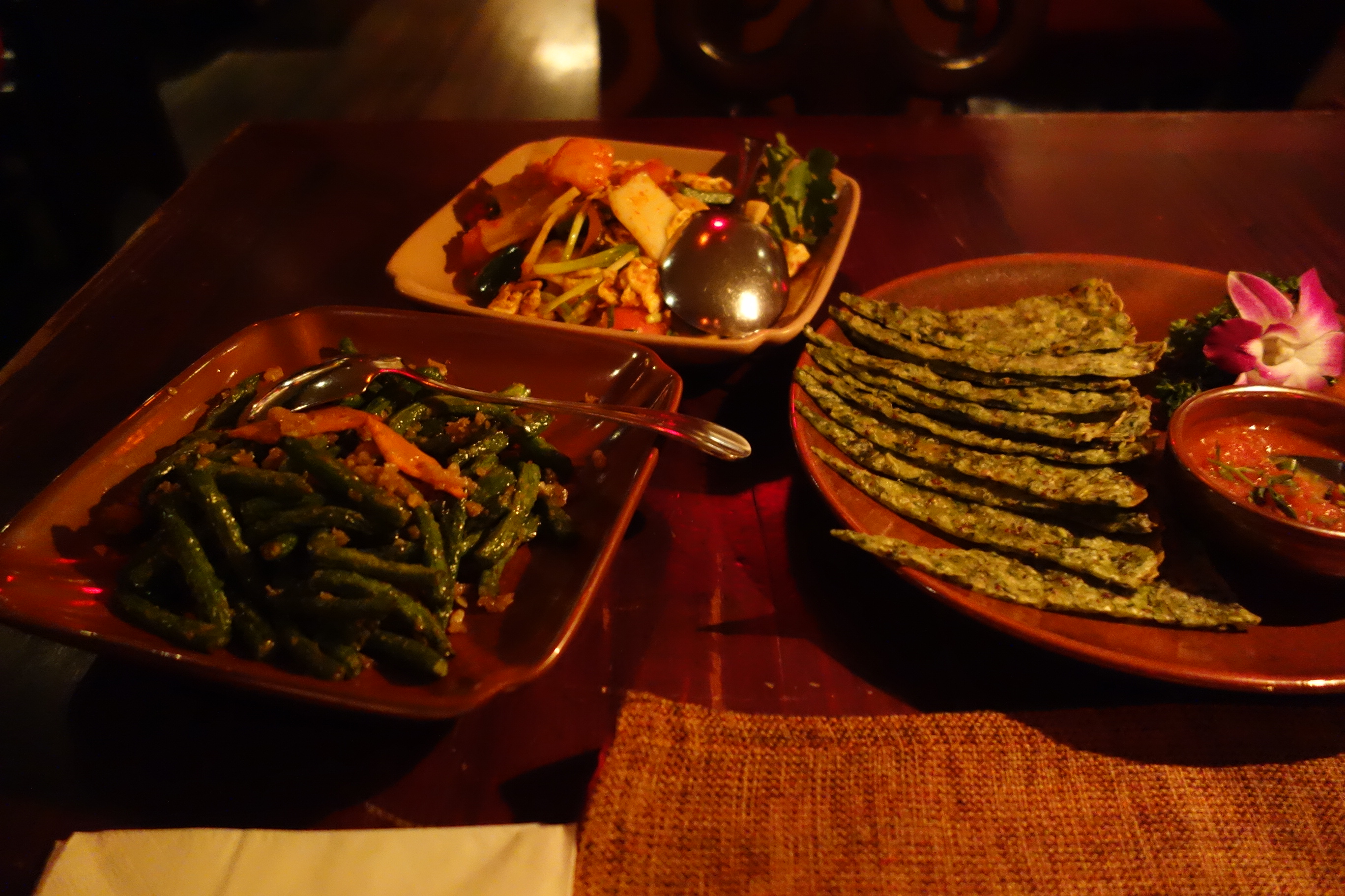Green beans, Yunnan rice cakes, and Yunnan vegetable cakes. All pretty meh.