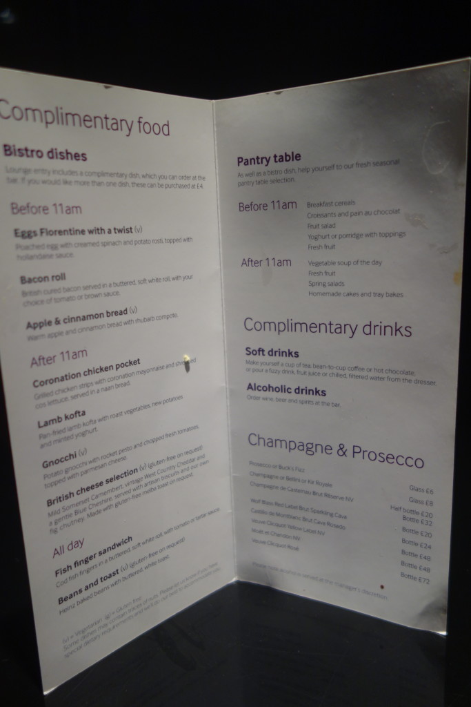 Food and drink menu