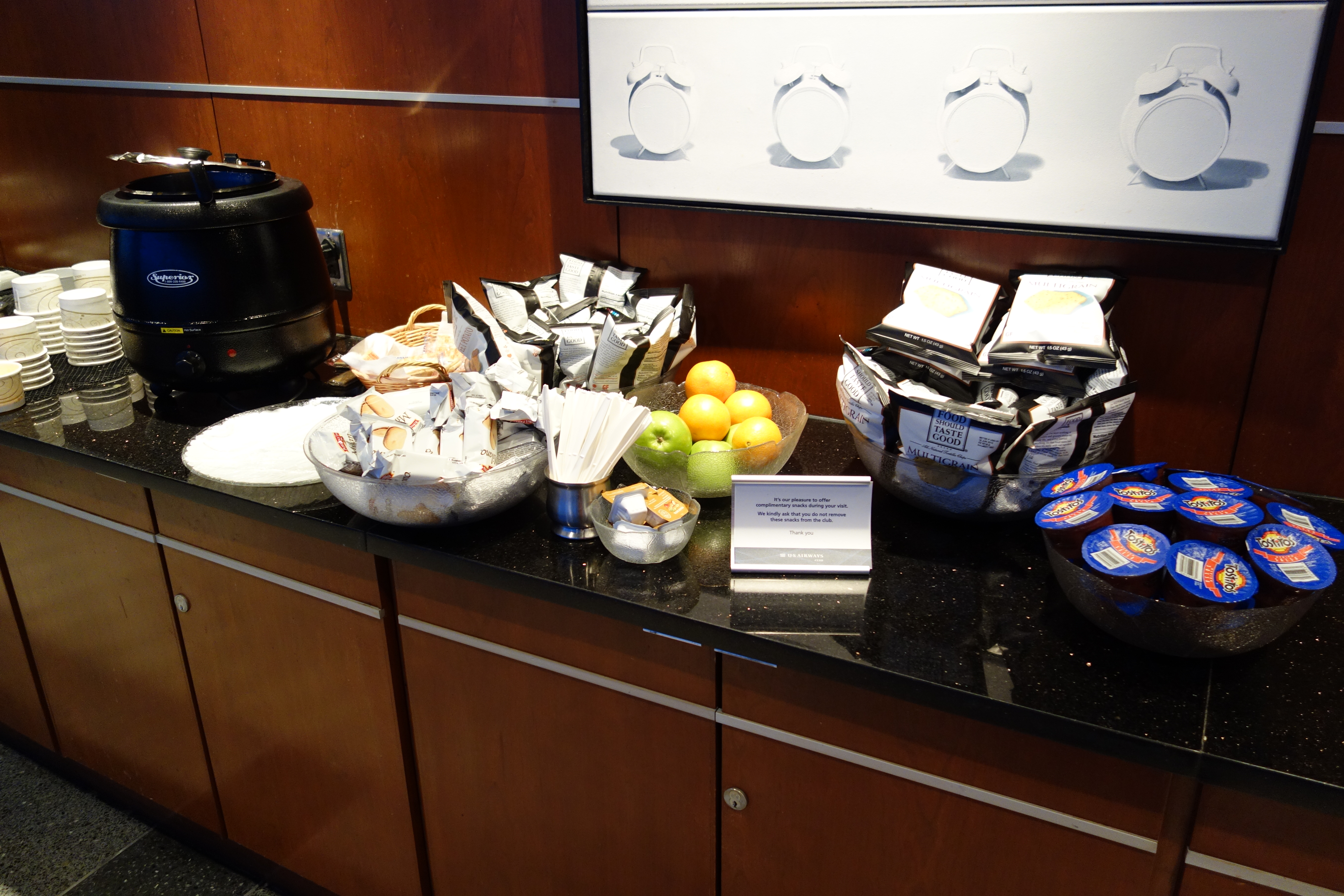 Food spread at US Airways lounge