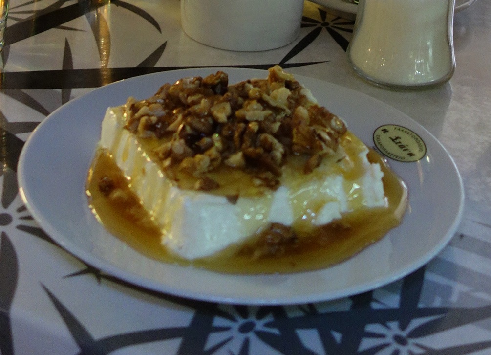 Delicious, delicious yogurt topped with honey and walnuts