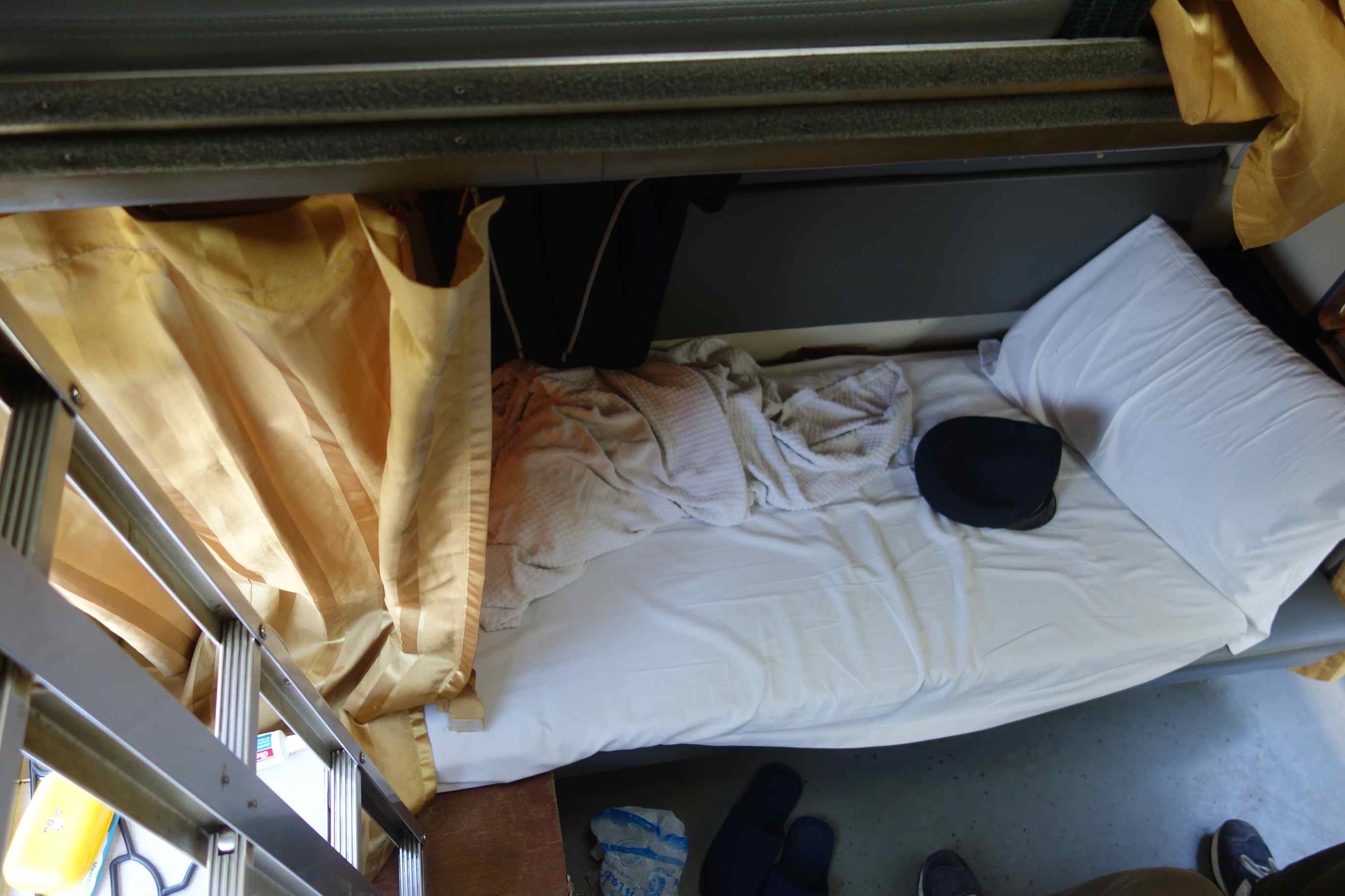 Lower berth with bed made