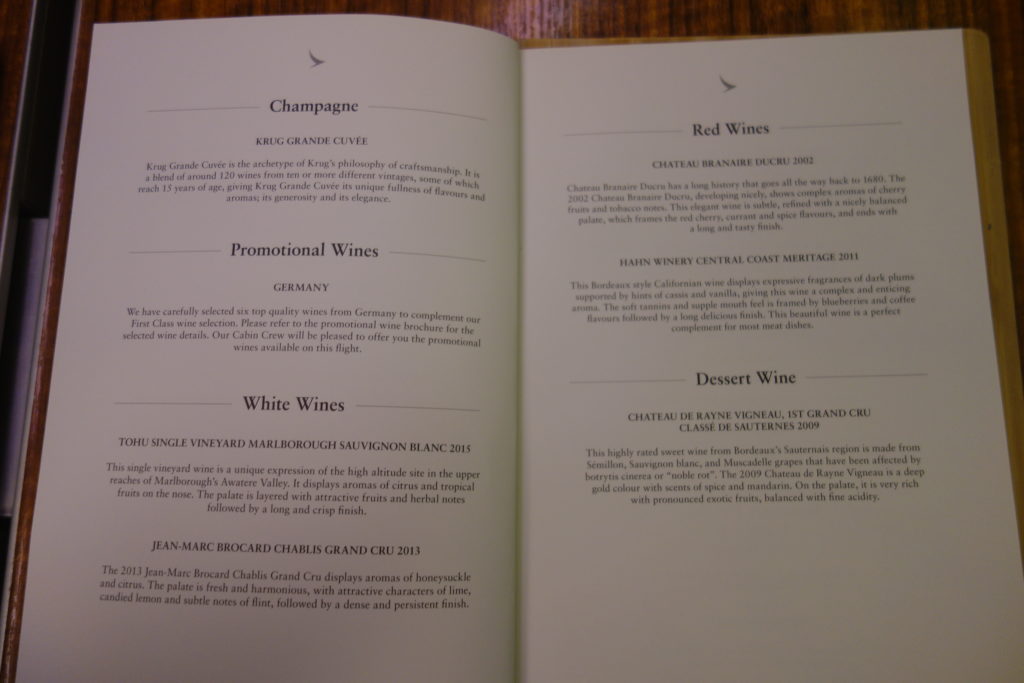 a menu of wine and desserts