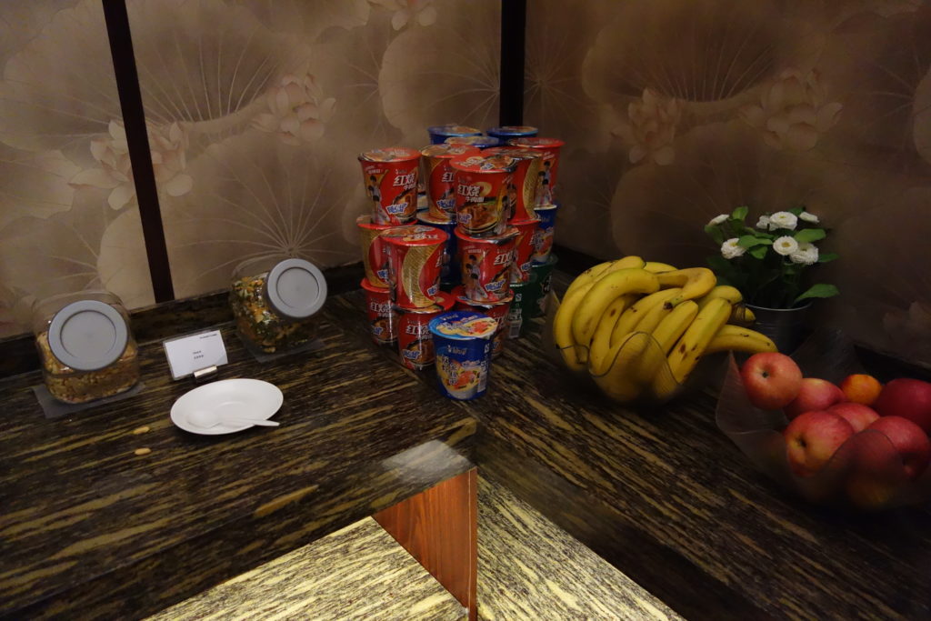 a table with food and fruit on it