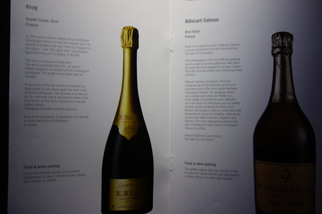 a menu of a bottle of champagne