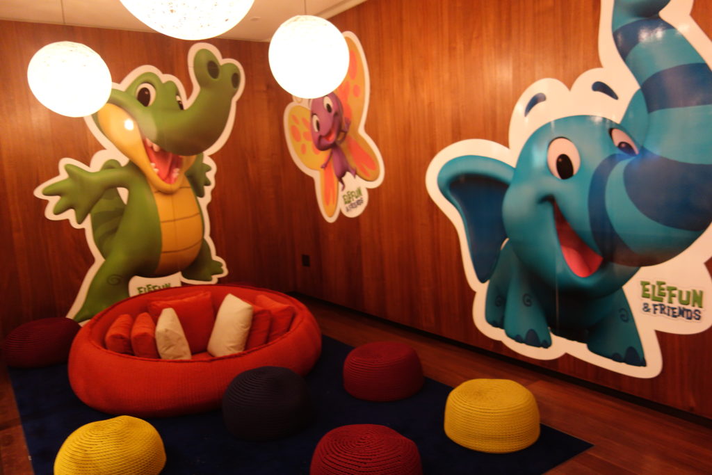 a room with cartoon characters on the wall