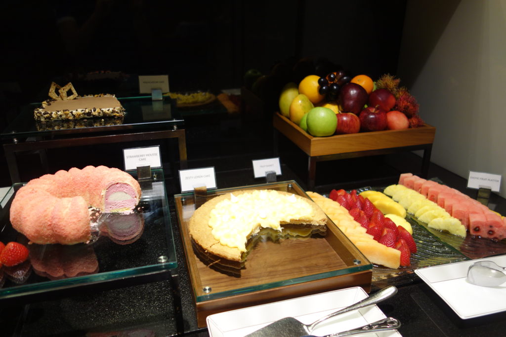 a display of different desserts