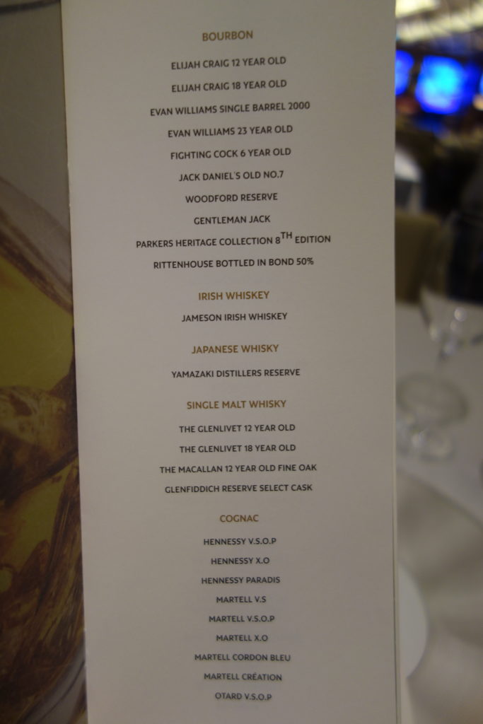 a menu of a whiskey