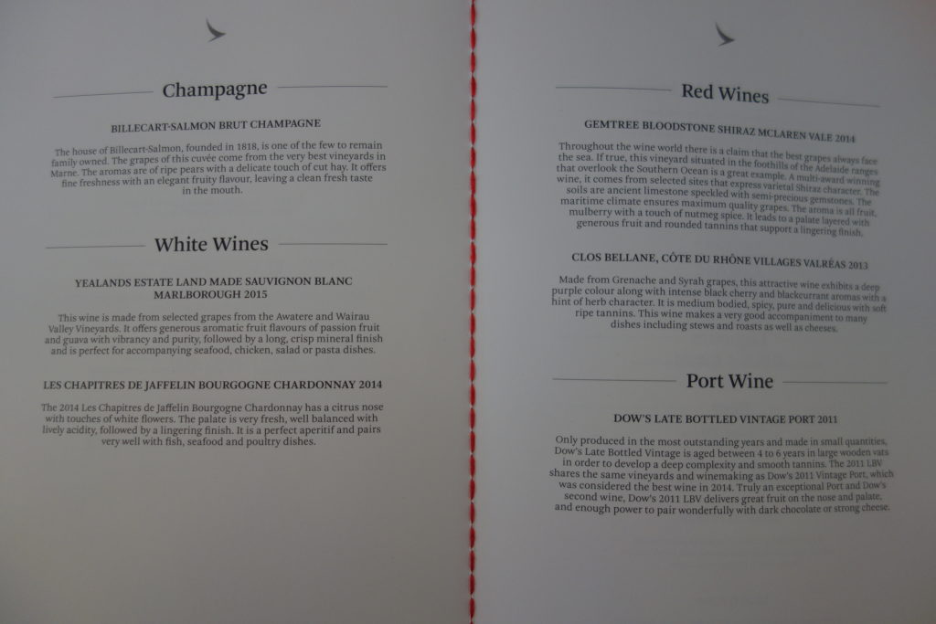 a menu of wine and port wine