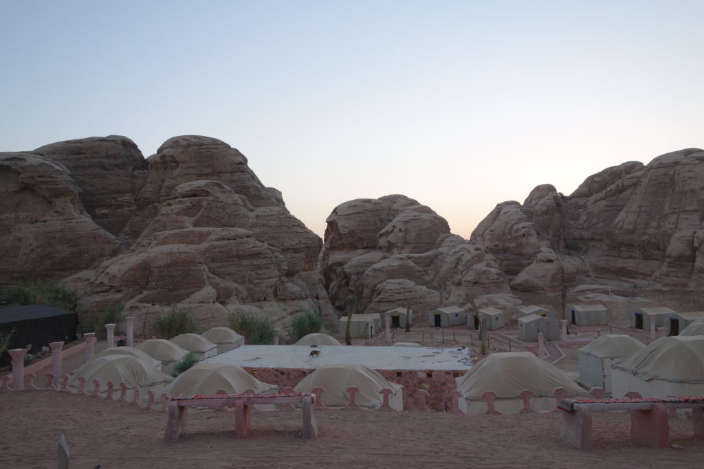 a group of tents in a desert