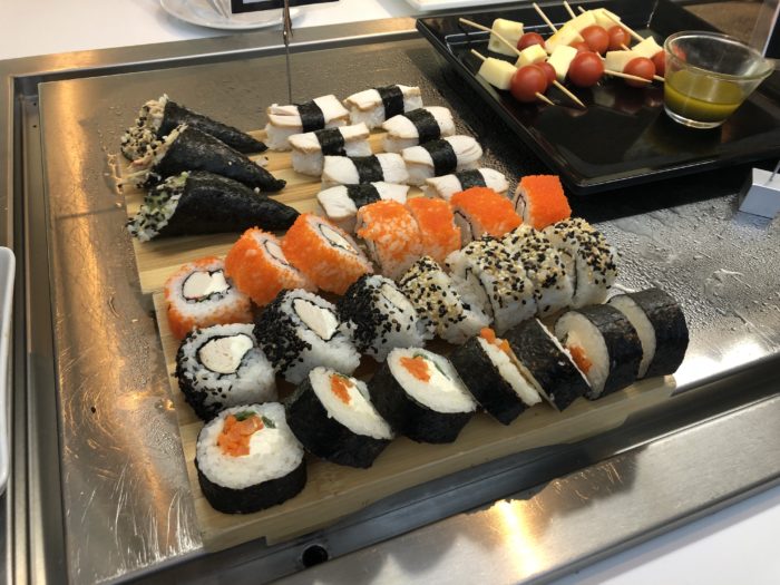 a tray of sushi on a table