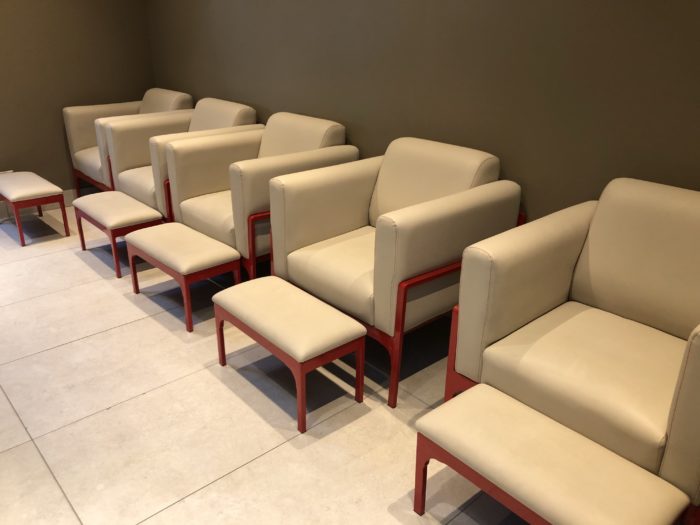 a row of white chairs